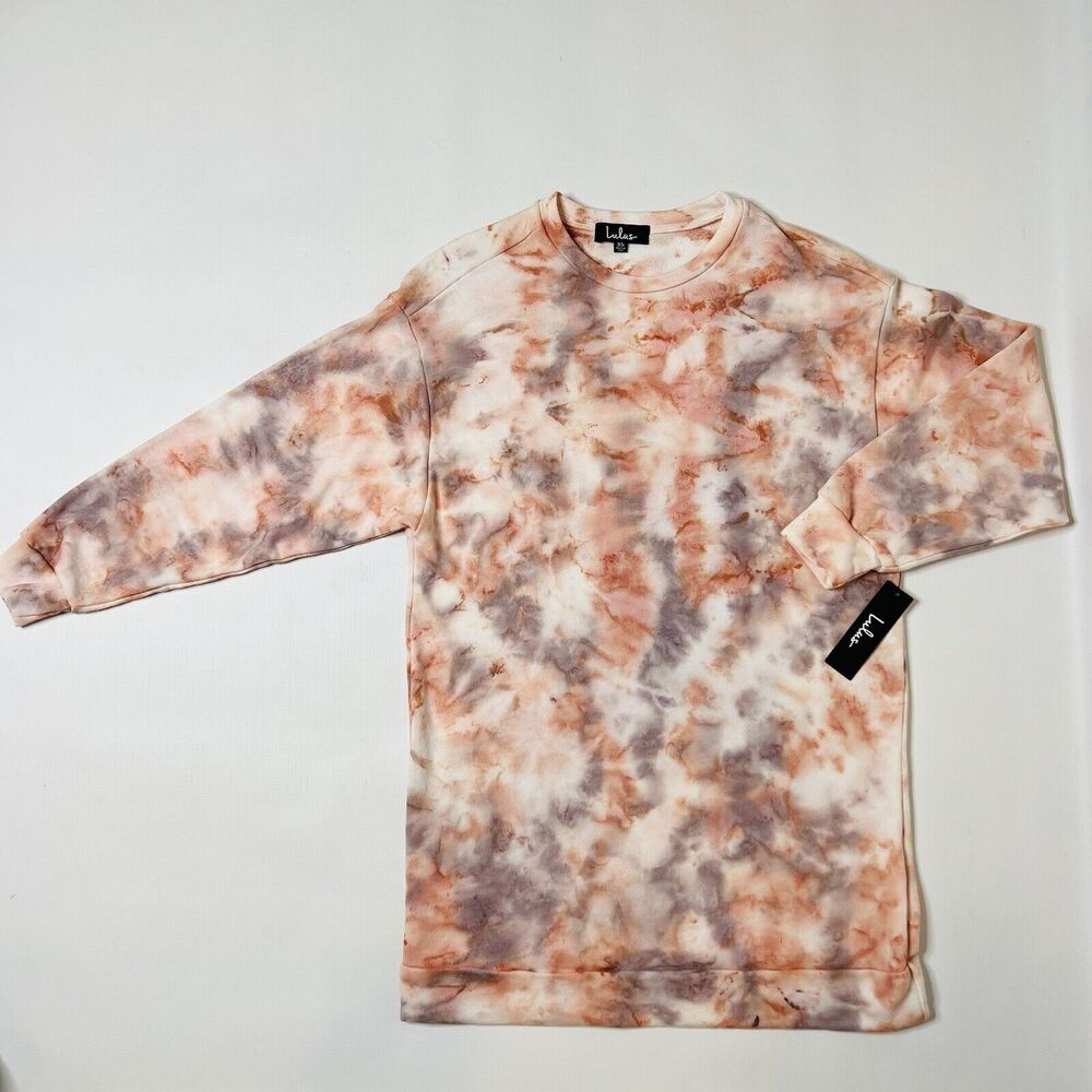 Lulus Mini Dress Womens XS Sweatshirt Tie Dye Pink Gray Relaxed Fit Hang Loose